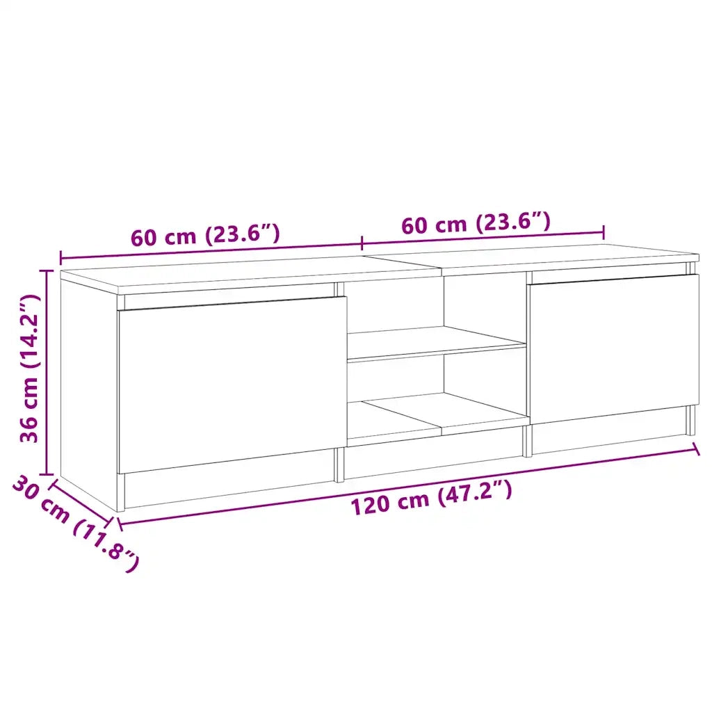 Mobile Porta TV con Luci LED Rovere Fumo 120x30x36 cm 815708