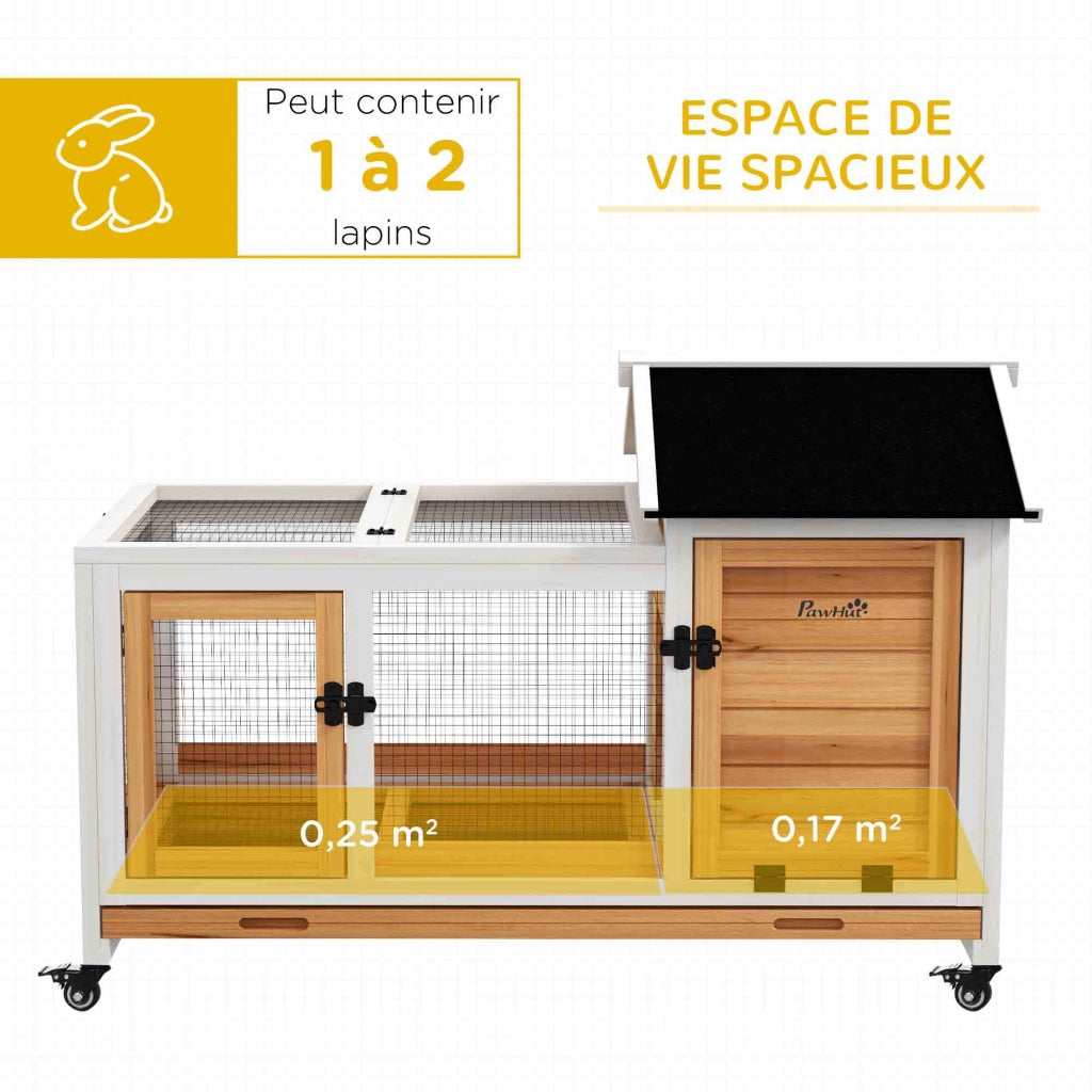 Gabbia per conigli roditori con ruote 2 porte ¨C Minimal ¨C 108x58x73.5 cm legno massello giallo