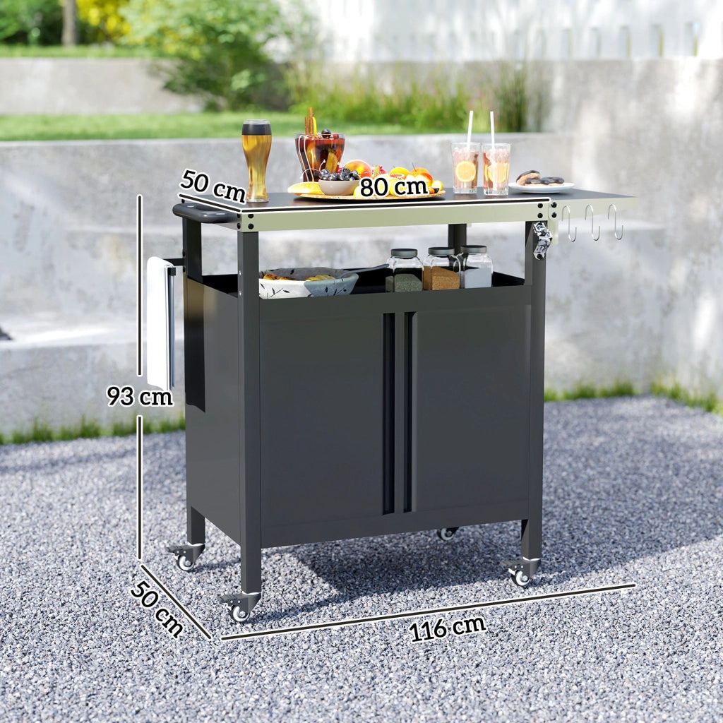 Carrello Barbecue con Armadietto e Tavolino ¨C zephmum ¨C Nero Acciaio Inox 116x50x93 cm