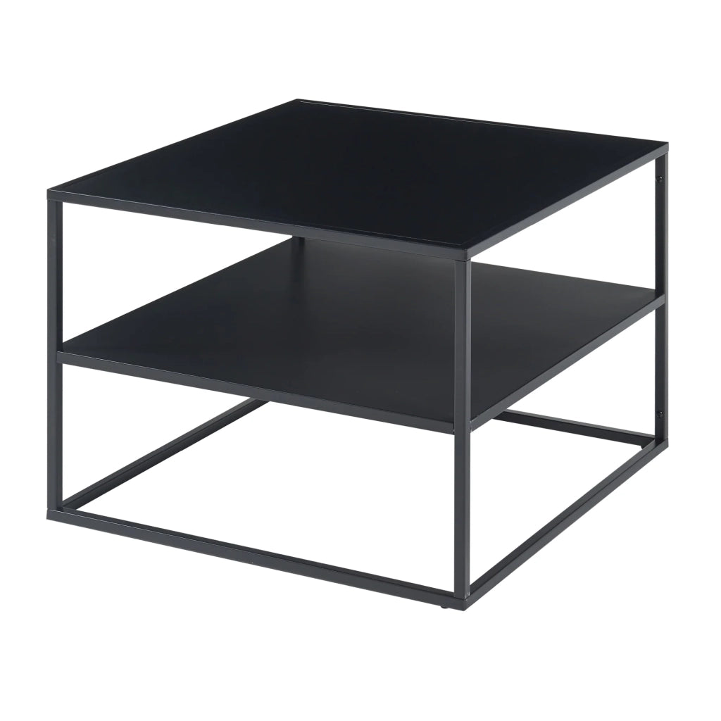 Tavolino da caffè consolle laterale con piano quadrato e ripiano 60 x 60 x 45 cm acciaio nero opaco 03_0010853