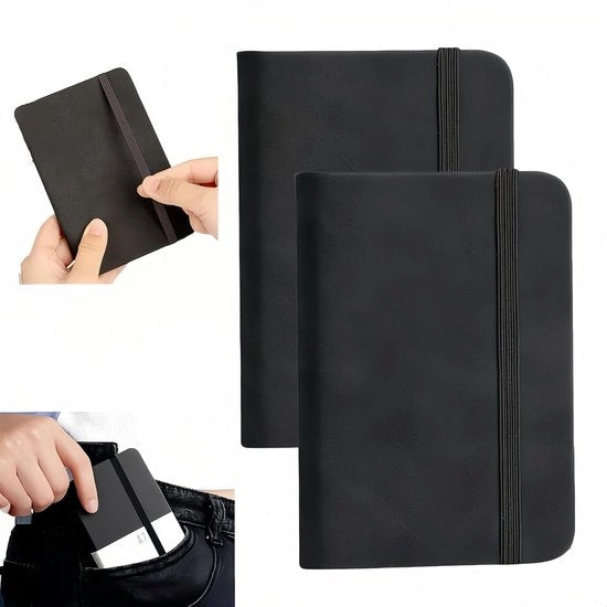 2 libretti A7, piccoli quaderni da tasca, 100 fogli di carta premium gelatinata, formato 75 mm * 110 mm, elegante e pratico per scrivere, tenere un diario e disegnare (nero)