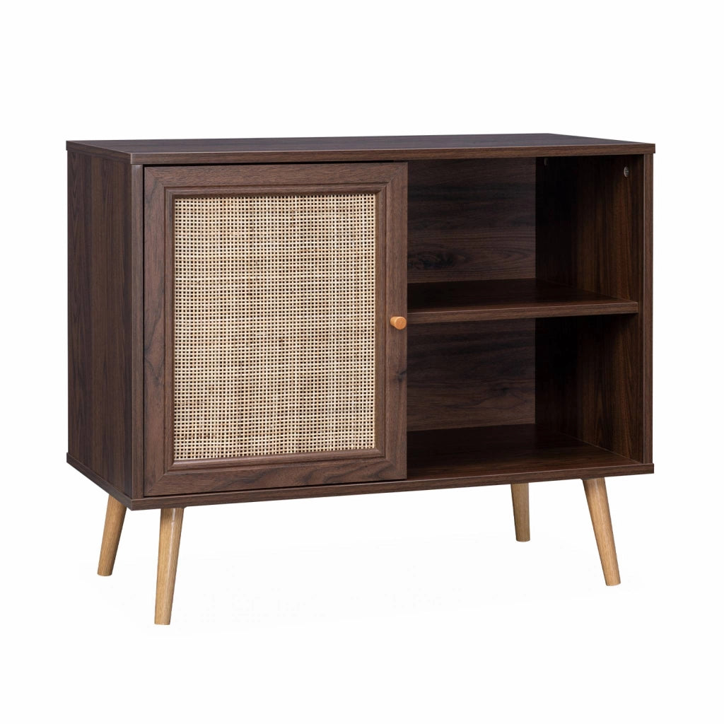 Credenza in cannage, 1 anta, 80cm, marrone scuro