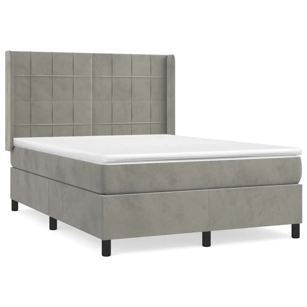 Giroletto a Molle con Materasso Grigio Chiaro 140x190cm Velluto 3132675