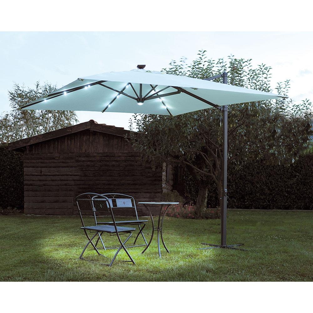 Ombrellone da Giardino Decentrato in Alluminio 3x3m con Manovella e Luci Vorghini Lights Antracite