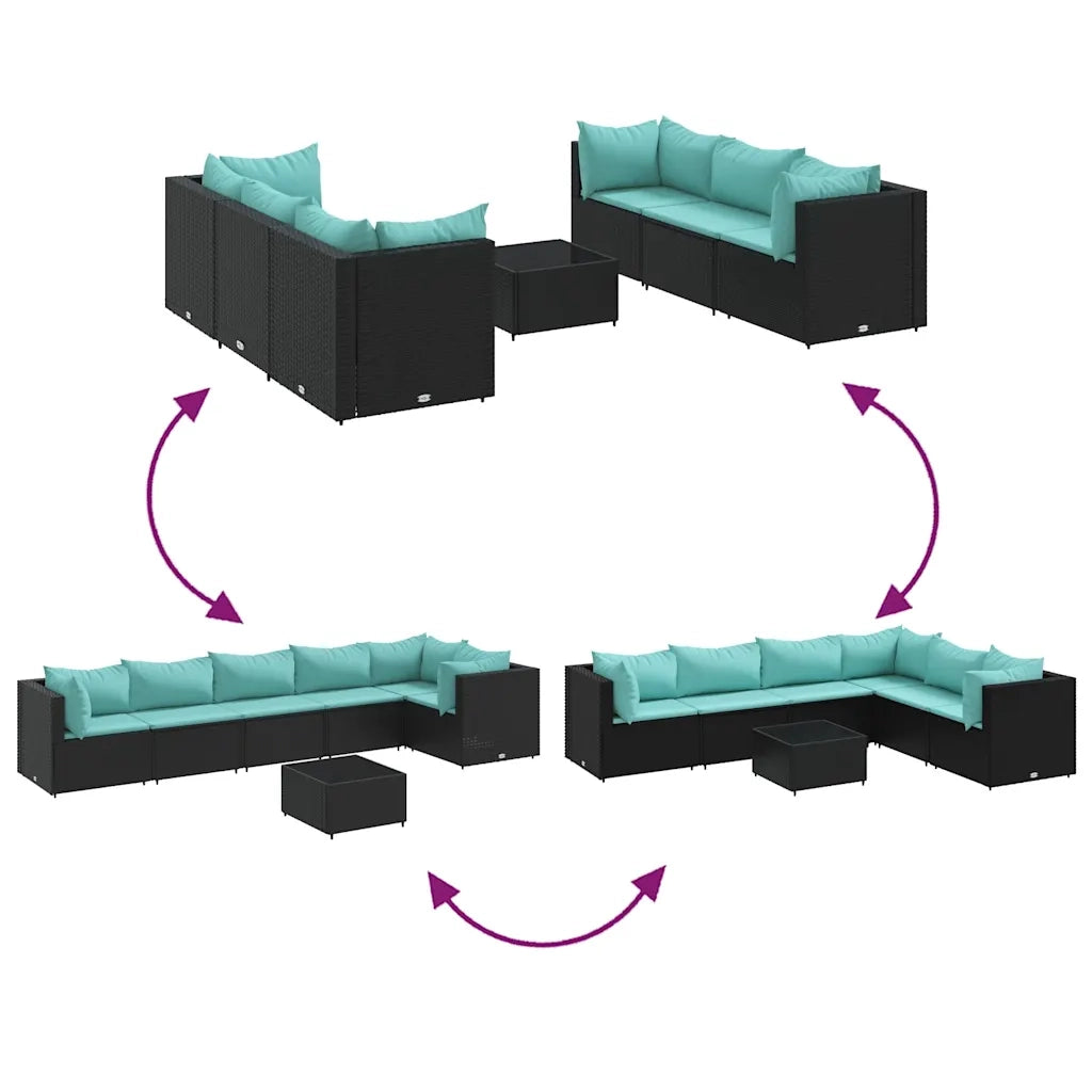 Set Salotto da Giardino con Cuscini 7pz Nero Polyrattan 3308028