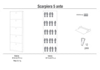 Scarpiera Salvaspazio 5 Ante 12 Paia  63x190x18 cm Noce Stelvio