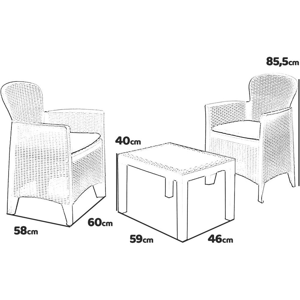 Trade Shop - Set Salotto Con Tavolino 2 Poltrone Antracite Effetto Rattan Con Cuscini Giardino 591042 -