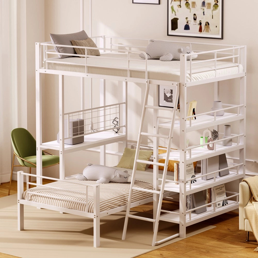 Letto a Castello in Metallo con Ripiani ¨C MINIMAL ¨C Bianco 90x200