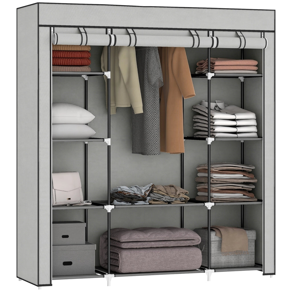 Armadio guardaroba in tessuto pieghevole ¨C Xylo ¨C Grigio chiaro con asta appendiabiti e ripiani 150x43x162,5cm