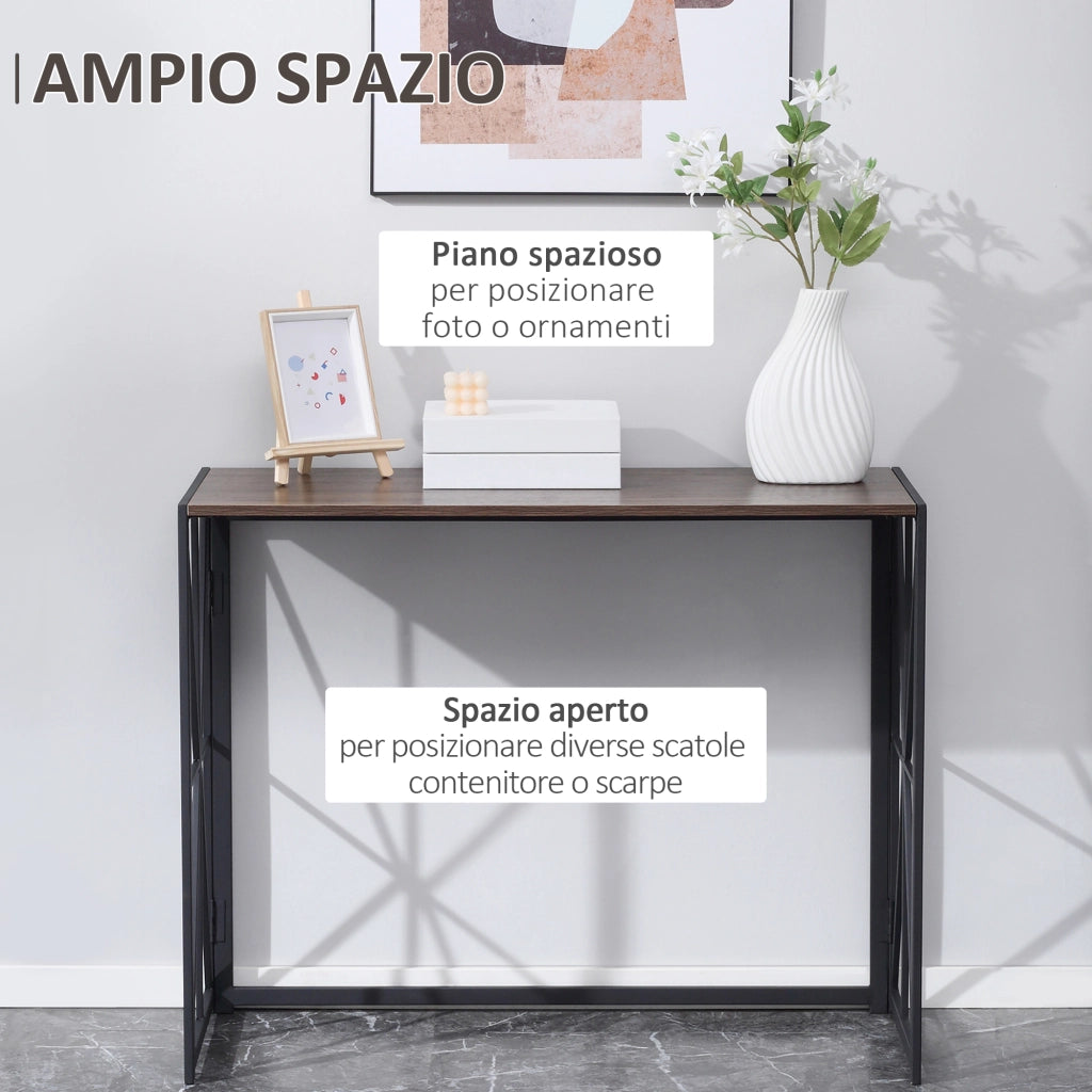 Consolle Pieghevole Stile Industriale ¨C zephmum ¨C Legno e Metallo 100x38x80cm Marrone