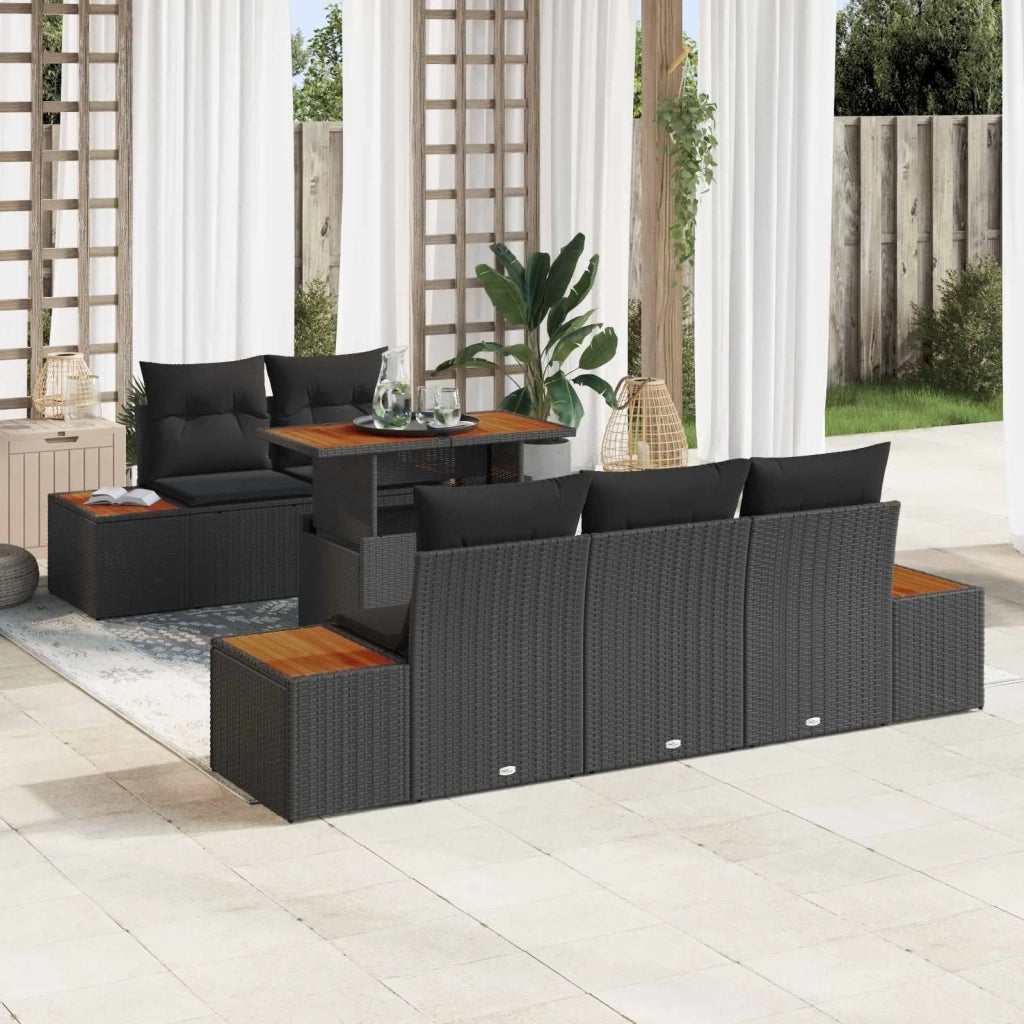 Set Divano da Giardino con archiviazione 6 pcs Nero Poly Rattan