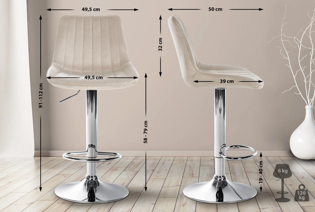 Sgabello Toni Velvet crema,cromo