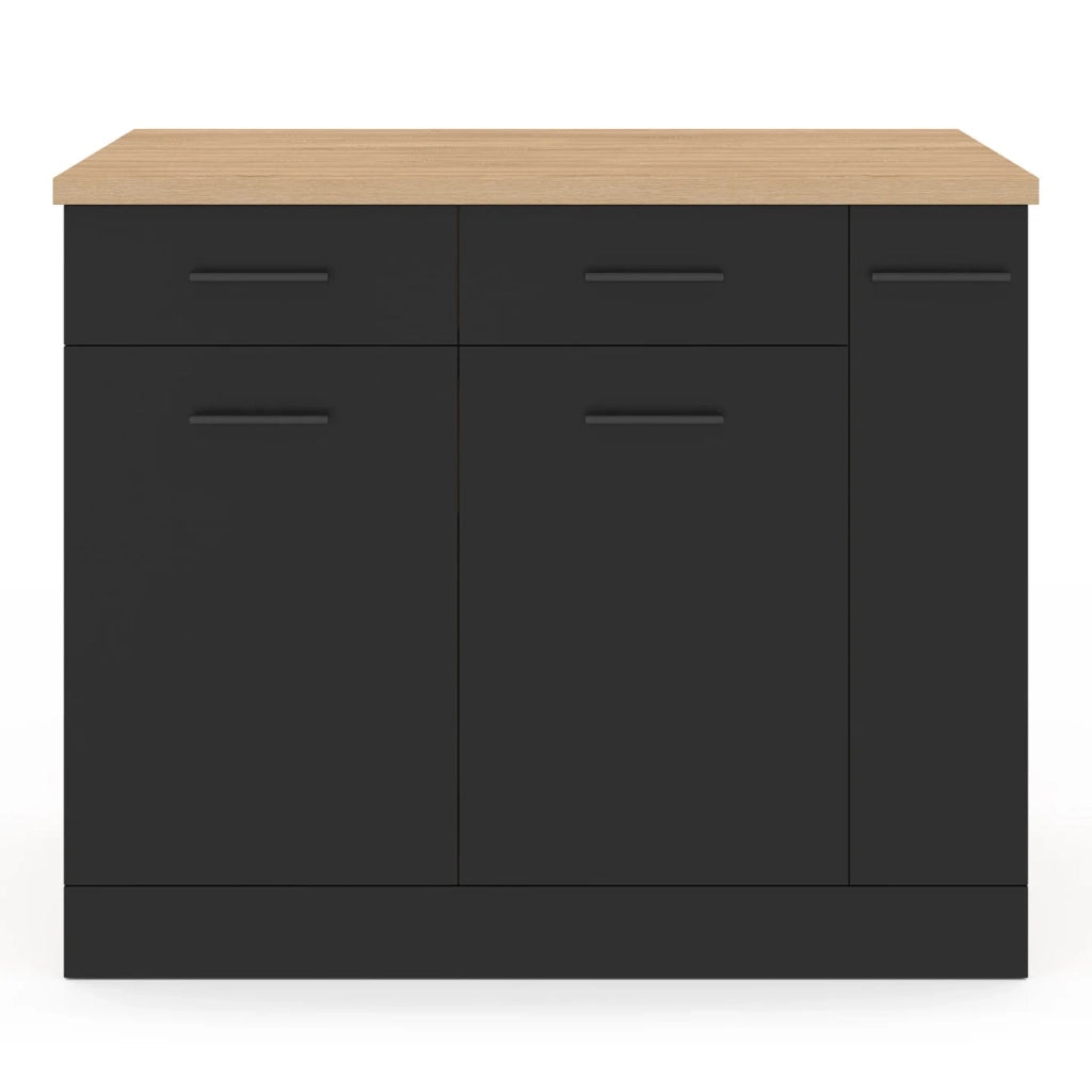 IDMarket - Isola centrale ALTO con ante, contenitori, cassetti, cassettoni e piano di lavoro in faggio ed effetto nero