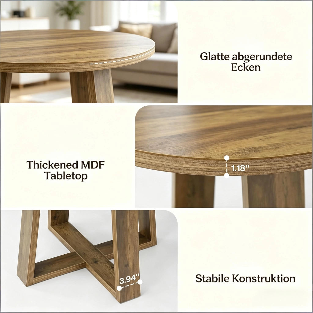 Tavolo rotondo per 2-4 persone in MDF, stile rustico moderno, per ufficio e sala riunioni, marrone, diametro 80 cm