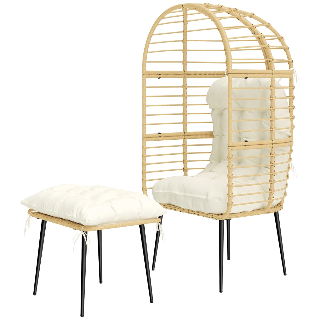 Poltrona da giardino in rattan con poggiapiedi e cuscini ¨C zephmum ¨C Beige