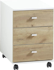 Cassettiere con ruote - bianco/imitazione quercia - 3 ante - 40 x 57 x 49 cm