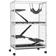 Gabbia per Animali Piccoli con Ruote Rampe Amaca e Vassoio Estraibile per Cincillà Furetti 80x52x128 cm Bianco