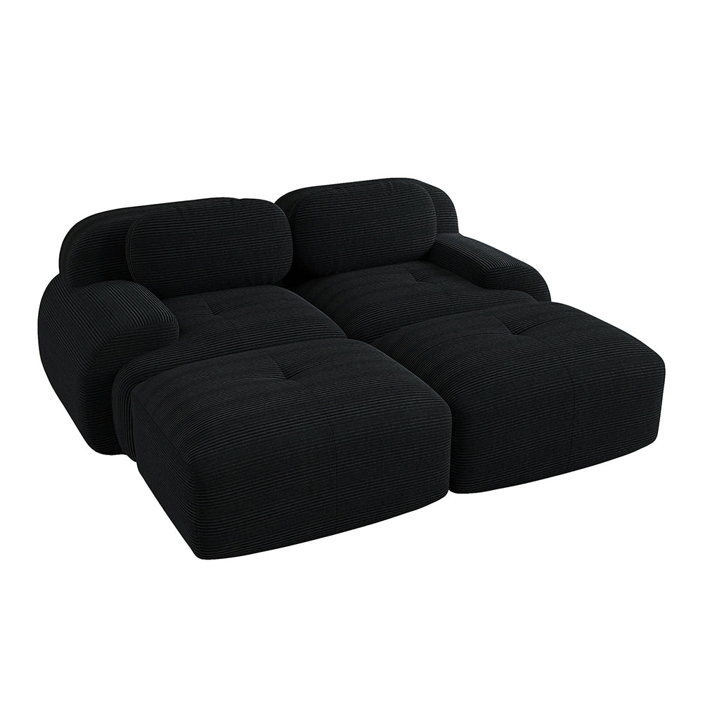 Divano 2 posti modulabile con chaise longue - Xylo - Velluto costato, antiscivolo, ergonomico, nero
