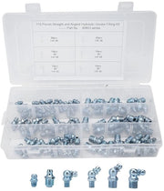 Set di Smeernippe 110 pezzi - 45°/90°/180° - Zinco-Ferro - Universale per Automobili - Altezza 23 mm - Diametro esterno 9 mm/5 mm - Fitting di Smeringatura