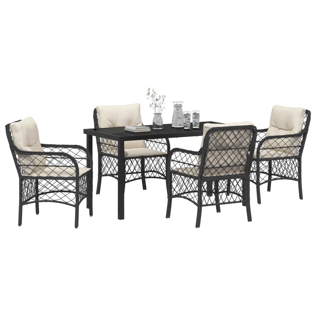 Set da pranzo da giardino 5 pezzi con cuscini Rattan PE Nero
