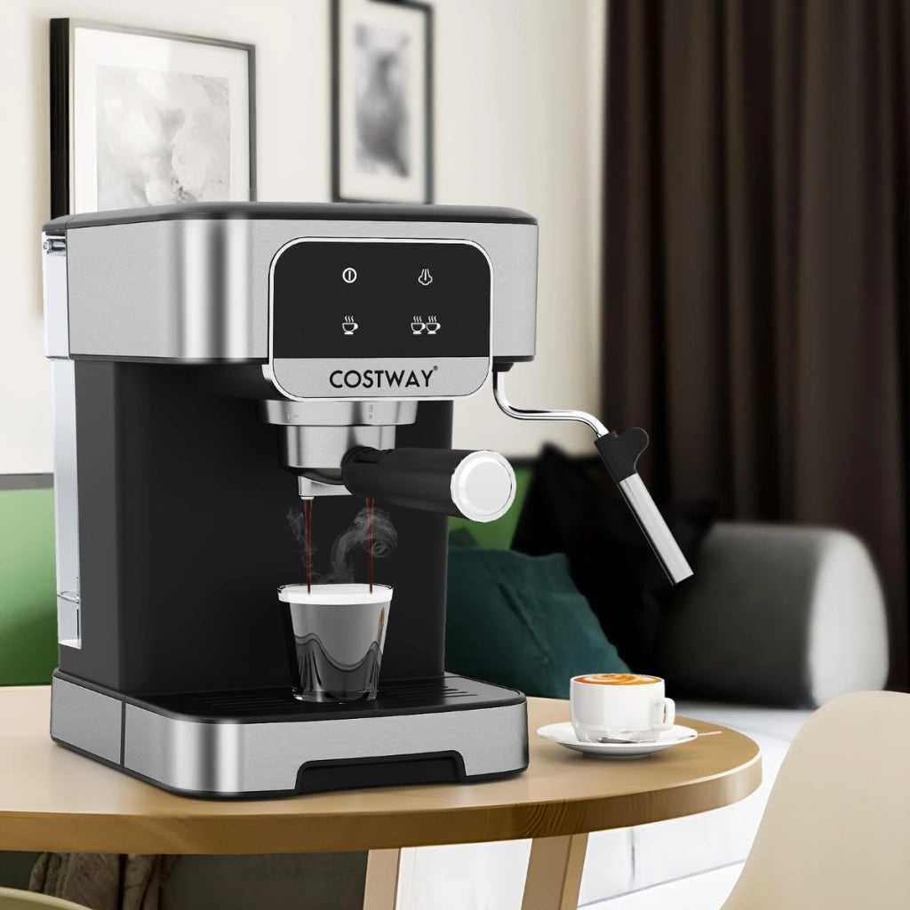 Macchina da caff¨¨ professionale 1200W con montalatte a vapore-Macchina per espresso 20 bar per barista Nero e argento