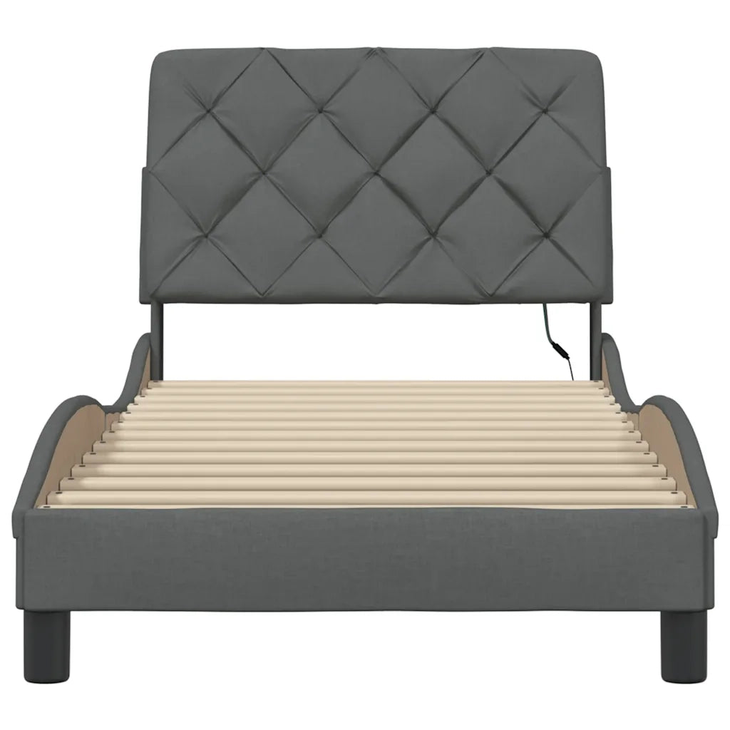 Giroletto con LED senza Materasso-Struttura Letto Grigio Scuro 90x200cm Tessuto
