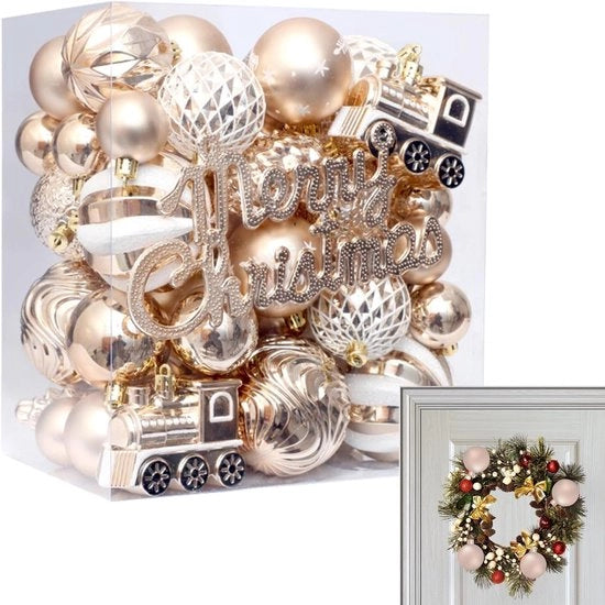 65 ornamenti in vetro per albero di Natale - sfere per albero di Natale - decorazioni per albero di Natale - decorazioni pendenti per albero, corona, camino, tavolo - decorazioni per albero di Natale per interni - decorazioni per albero di Natale.