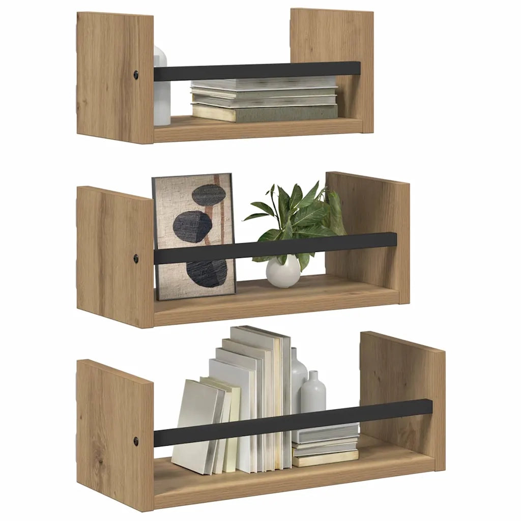 Set mensole da parete 3 pcs Rovere artigianale 40x16x14cm 882788