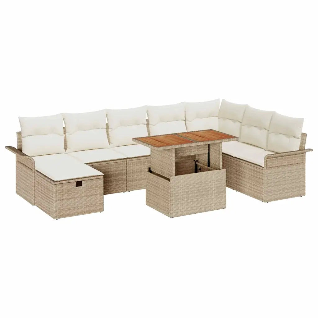 Set Divano da Giardino con cuscino 9 pcs Beige polyrattan