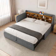 Letto estraibile 90x200 cm grigio con USB-C, vani portaoggetti e rete