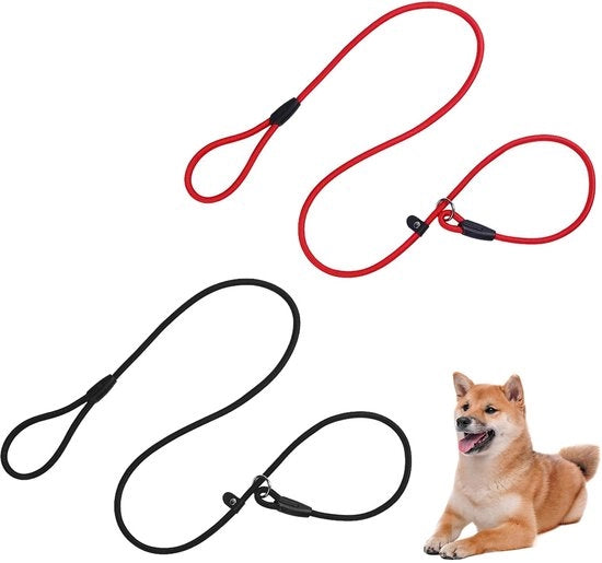 Due pezzi di corda per cani, corda di training per cani, 1,3 m leggera corda a slitta, guida per cani regolabile, per addestramento di animali domestici, senza collare o cintura, per cani piccoli (nero/rosso)