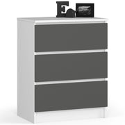 Cassettiera AKORD K60 Cassettiera Bianca 60 cm 3 cassetti inserto frontale Grigio Grafite 60x40x77 cm