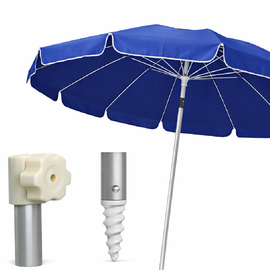 Ombrellone Mare Spiaggia 200 cm 12 Stecche Antivento Alluminio UV50+ Inclinabile Custodia Blu