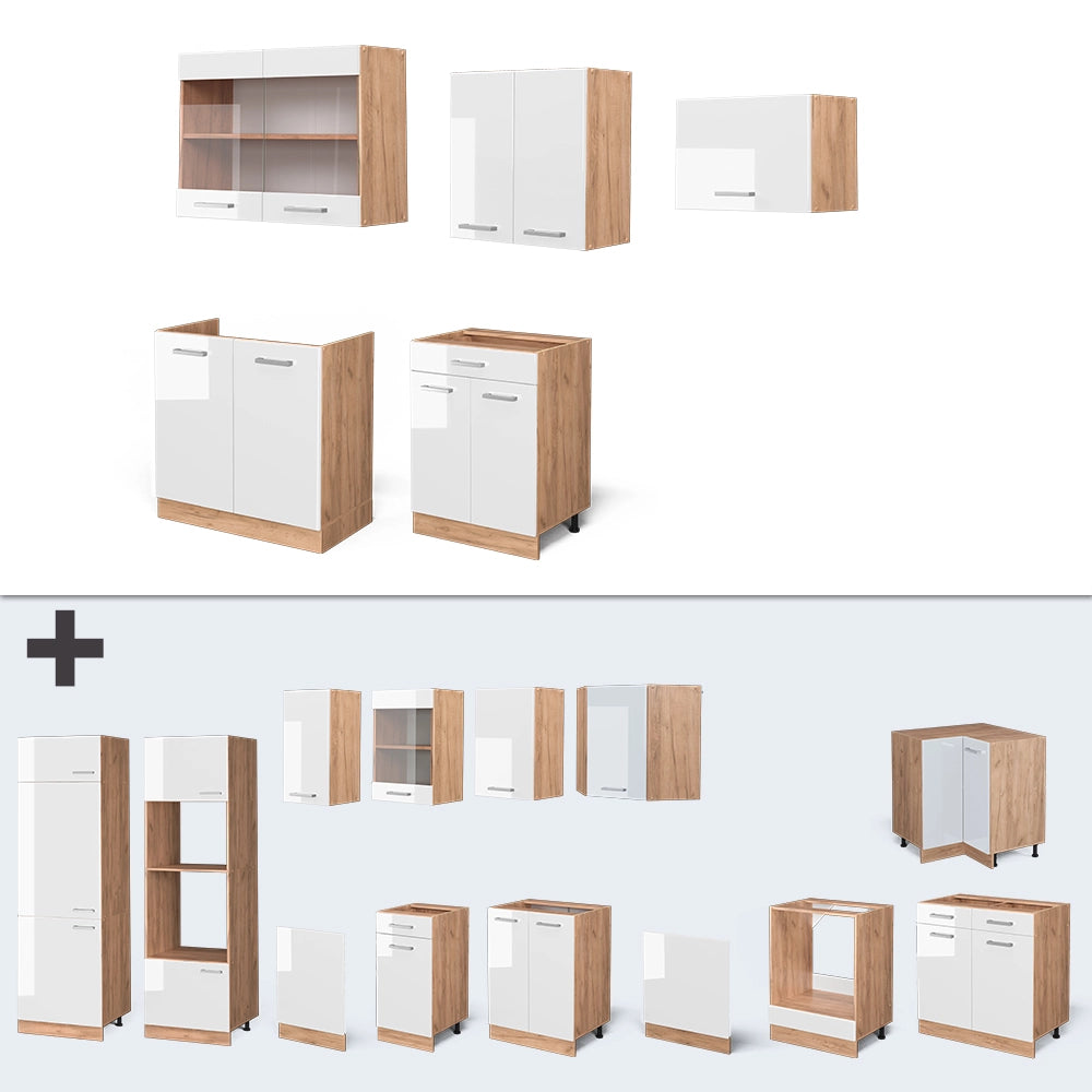 Vicco Cucina componibile Bianco lucido/oro power oak 200 cm , PL Antracite