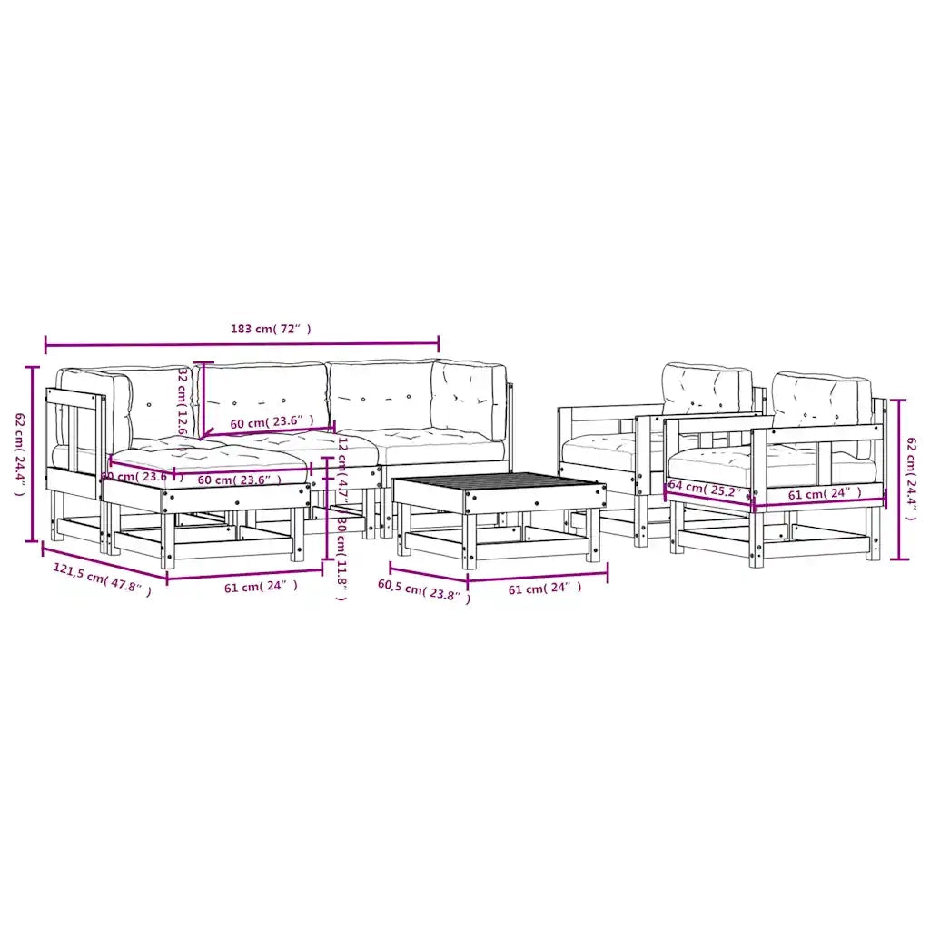 Set Divani Giardino 7 pz con Cuscini Legno Massello di Douglas 3185813