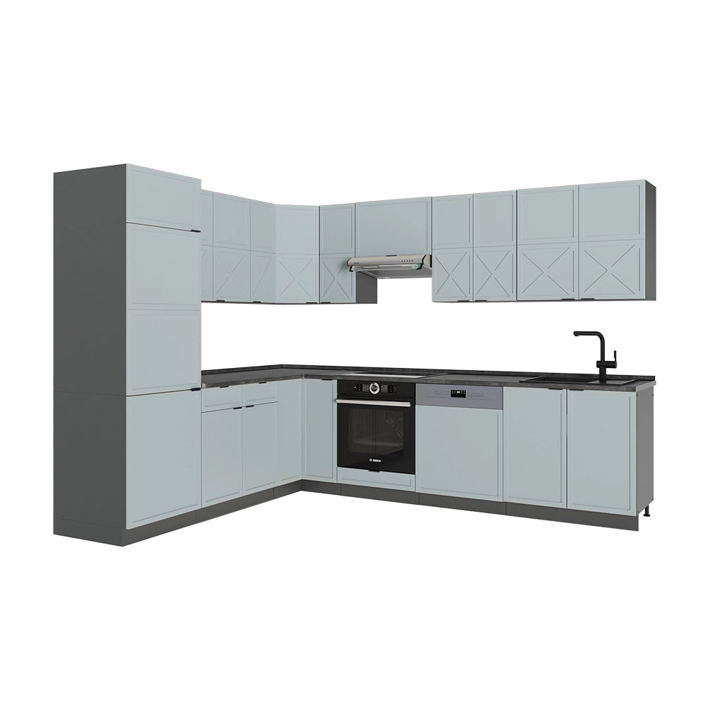 Cucina angolare completa Fame-Line Blu-grigio chiaro/Antracite 287 x 60 cm, PL Antracite Vicco