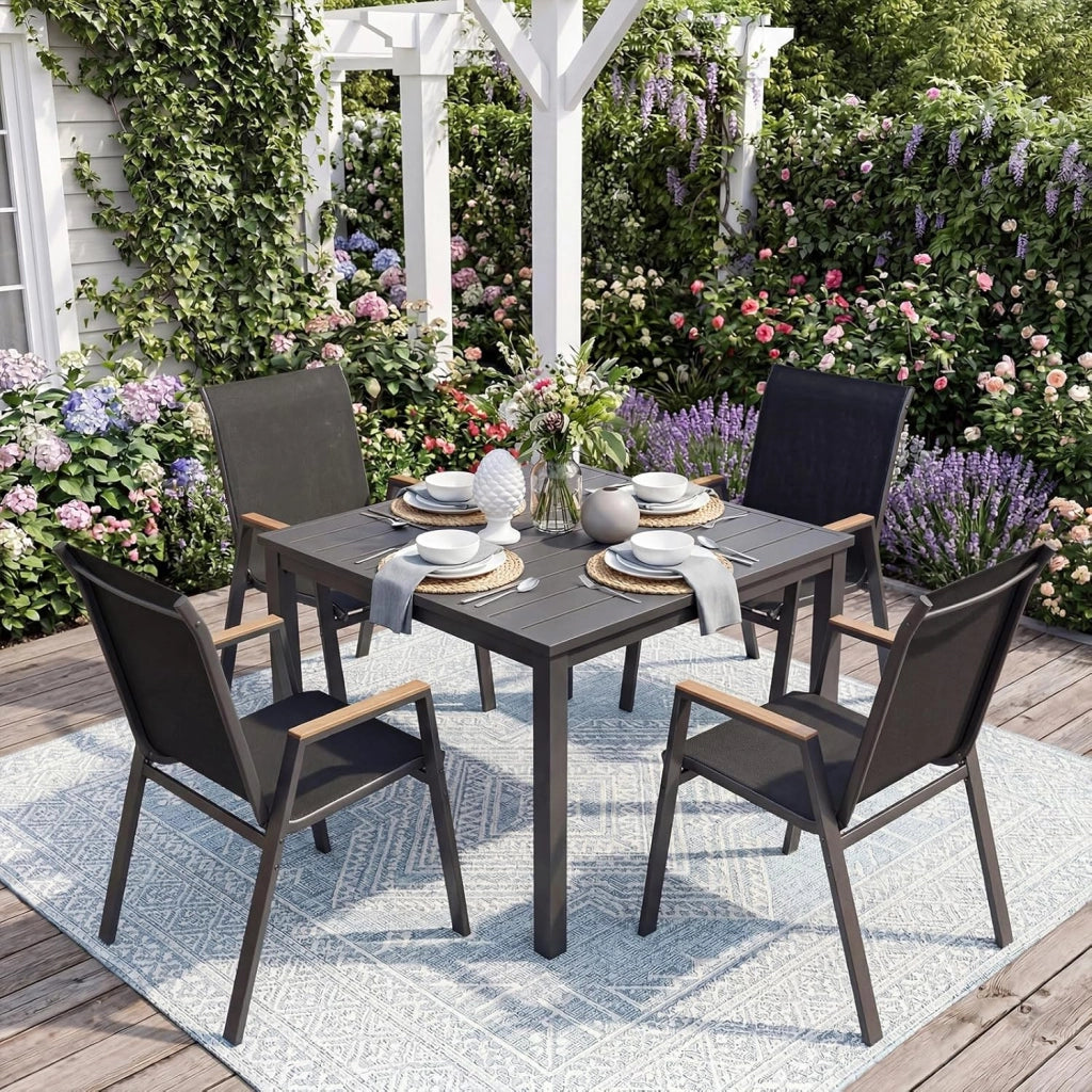 Set di 2/4 Sedie da Giardino, Poltrone in Tessuto Textilene per Esterno, Sedie Impilabili con Gambe in Metallo, Portata 180 kg, 56 x 66 x 88 cm (Nero,2)
