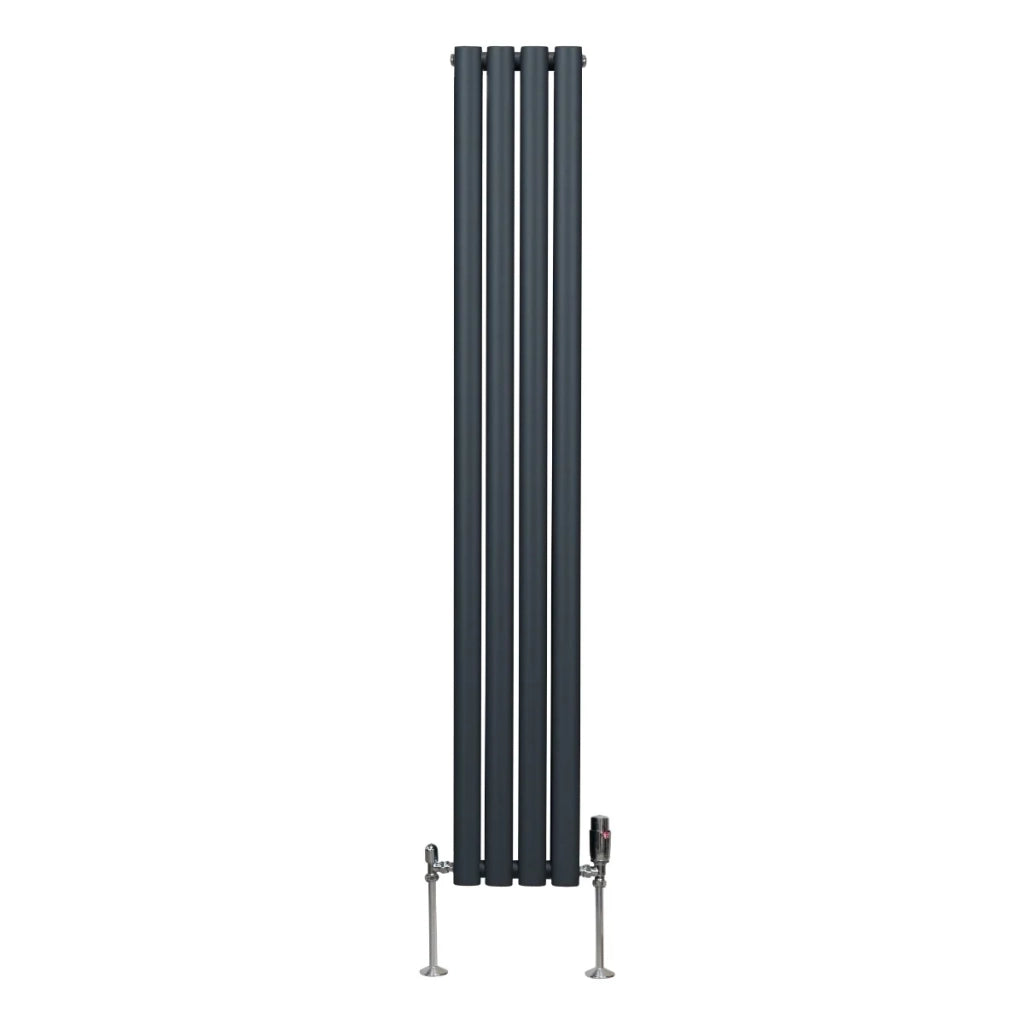 Radiatore a colonna ovale e valvole cromate TRV Designer grigio antracite 1600mm x 240mm