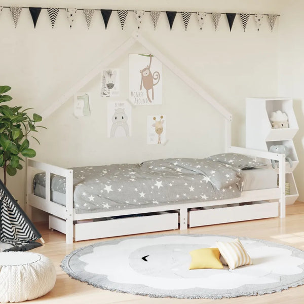 Giroletto Bambini con Cassetti-Struttura Letto Bambini Bianco 80x200cm Massello di Pino 745412