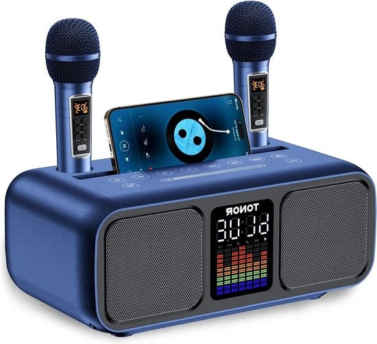 Impianto Karaoke Portatile con Altoparlante 2 Microfoni UHF a Batteria e Illuminazione LED Supporta AUX-USB-C-TF Card Karaoke per Attività Estive (K9) con Funzione Karaoke per Adulti e Bambini