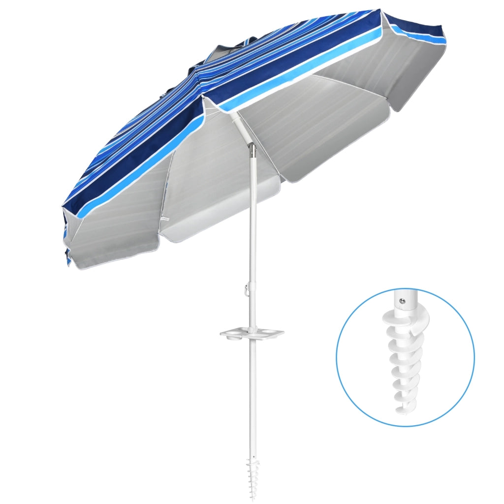 Ombrellone 2,2m da spiaggia con protezione solare UPF50+ inclinato, Ombrellone portatile da esterno Blu