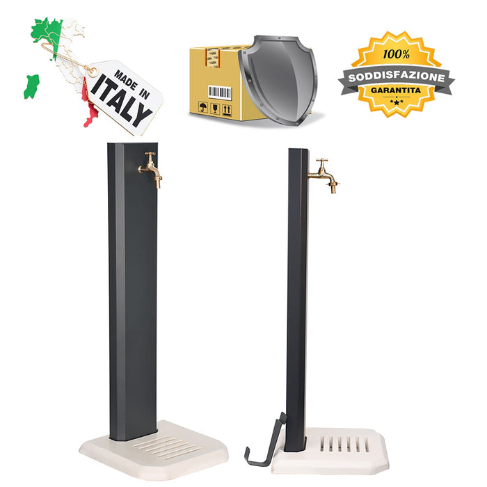 Fontana da Giardino Design a Colonna Ovale Rubinetto in Ottone con Base in Cemento Antracite