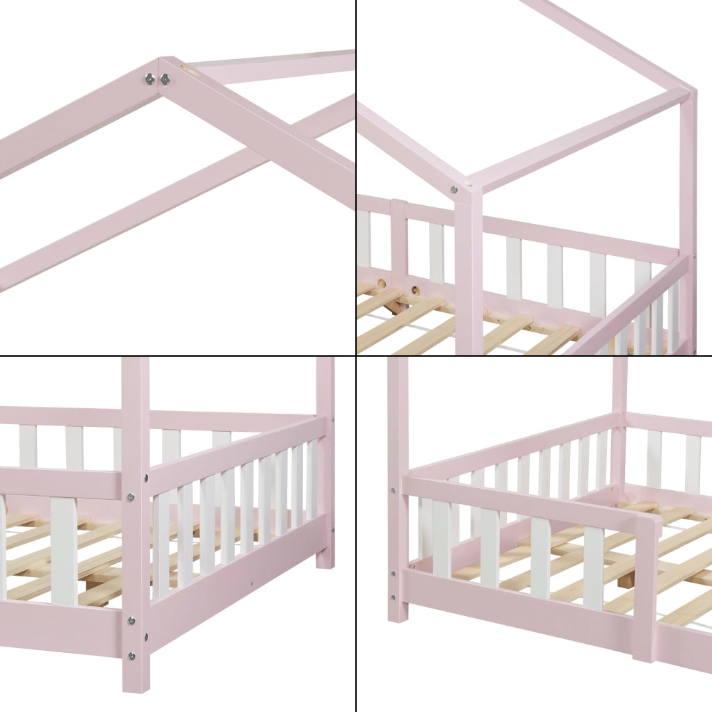 Letto per Cameretta Treviolo a Forma di Casetta 140x200 cm Rosa [en.casa]