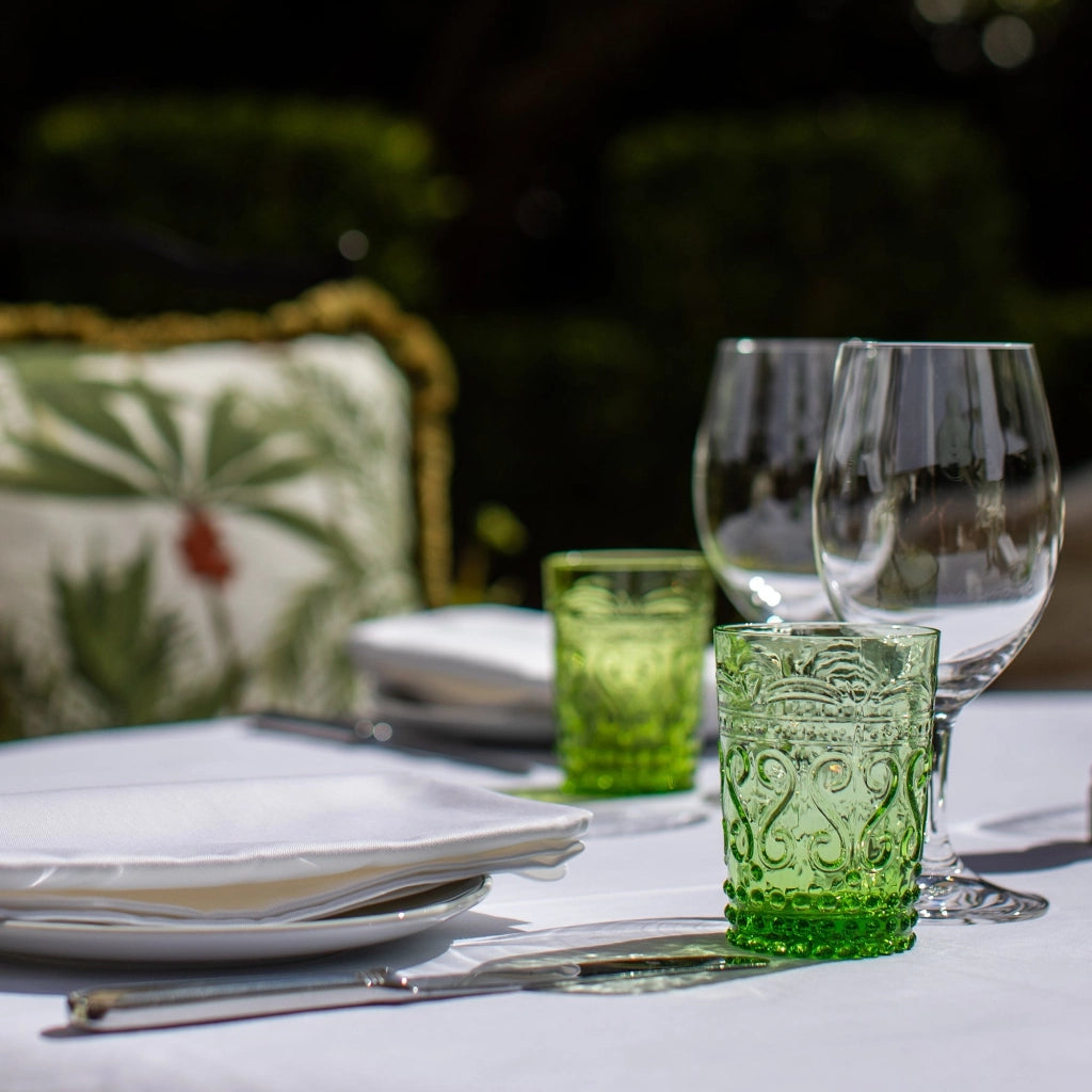 Zafferano Set 6 Bicchieri Tumbler Collezione Provenzale in Vetro Soffiato a Mano, Colorazione Verde Mela, Design Rustico ed Elegante, Resistenti