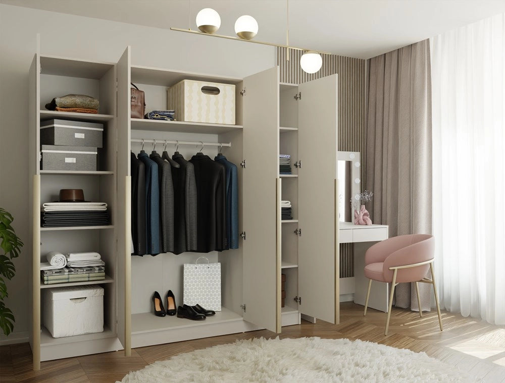 Armadio SENSO 4d 200 cm 4 ante oro maniglie per soggiorno camera da letto cashmere beige guardaroba