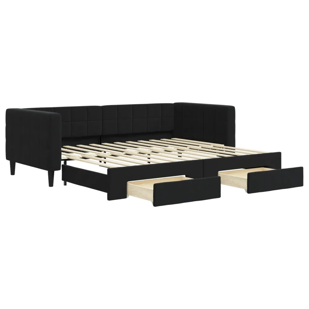 Divano Letto Estraibile con Cassetti-Sofa Letto-Daybed Nero 90x200 cm in Velluto 559131