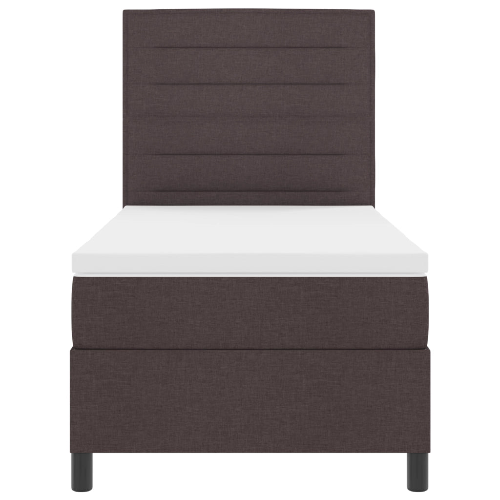 Letto Box Spring con Materasso e LED, Marrone Scuro, 90x200 cm, Tessuto