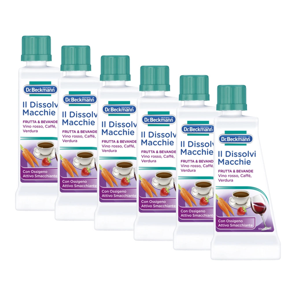 Dr. Beckmann Il Dissolvi Macchie Frutta & Bevande, specifico contro le macchie di vino rosso, caffè e altro, 6x50ml
