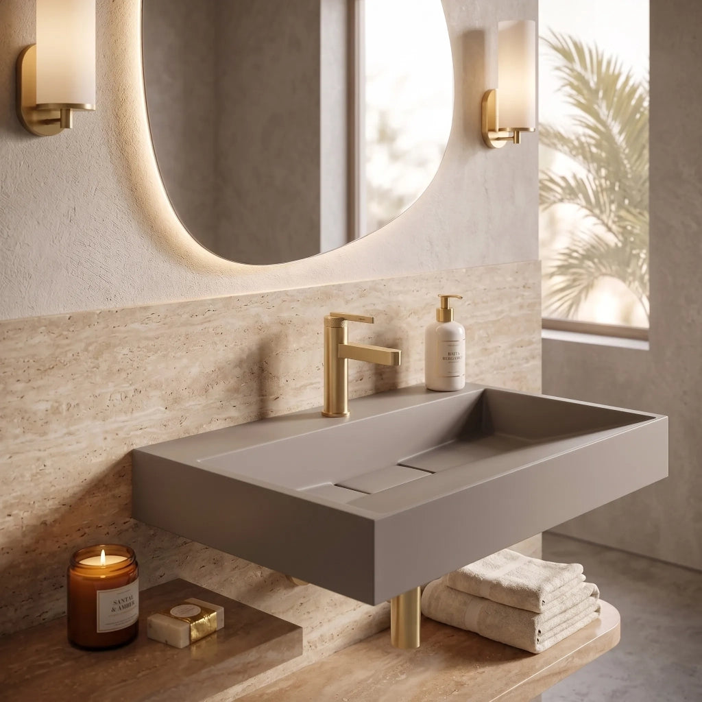 Lavabo In Conglomerato Rea Goya Taupe 70cm