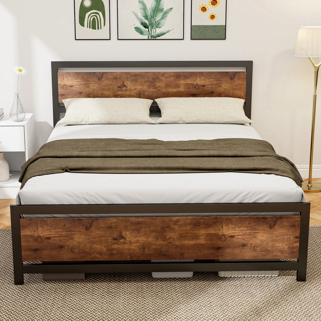 Letto Matrimoniale 160x200 cm in Metallo con Testiera e Rete a Doghe ¨C Minimal ¨C Scuro